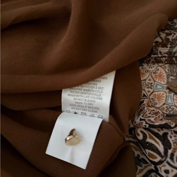 House Of Harlow 1960 Dress Boho Long Sleeve Mini Dress Brown Gold Sparkle size 8 - Picture 16 of 16